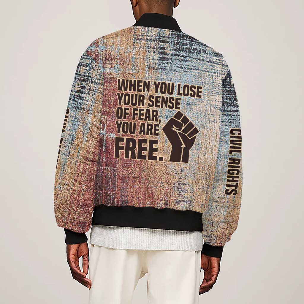 John Lewis Sleeve Zip Bomber Jacket with Freedom Quote Graphic Civil Rights and Legacy Tribute - African Pride