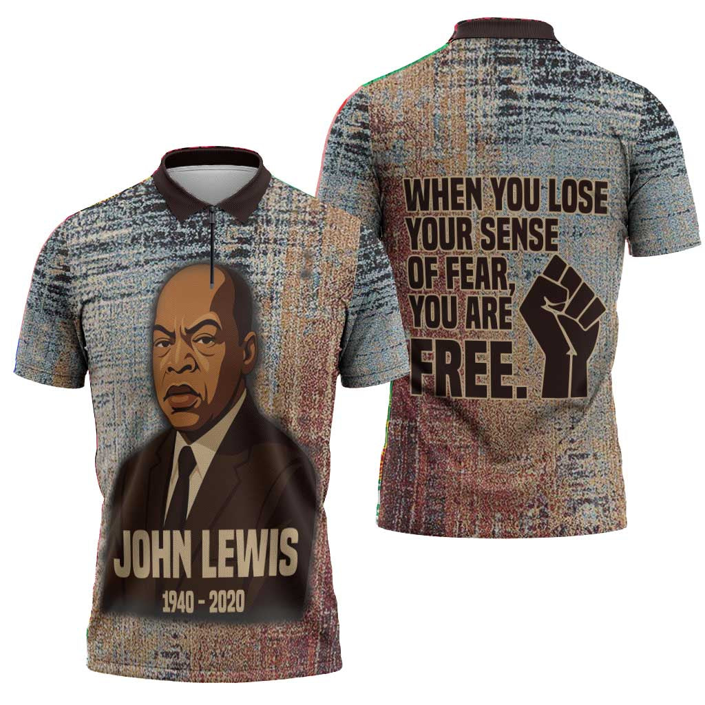 John Lewis Zipper Polo Shirt with Freedom Quote Graphic Civil Rights and Legacy Tribute - African Pride