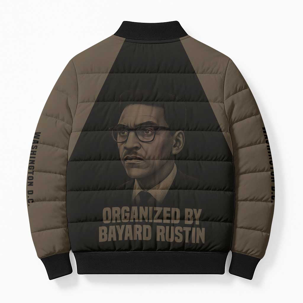 Bayard Rustin Bomber Puffer Jacket with March on Washington Design Civil Rights Organizer Tribute - African Pride