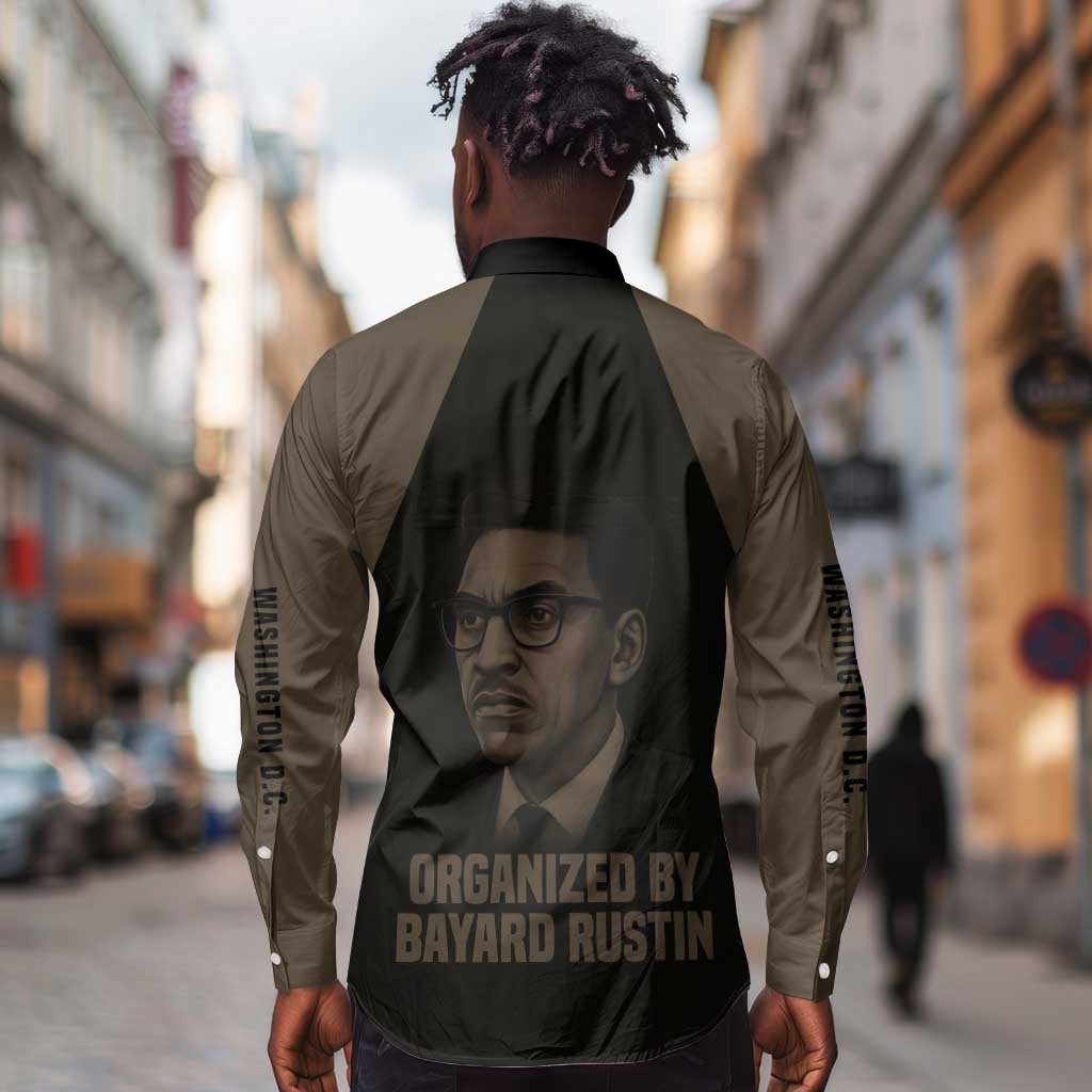 Bayard Rustin Long Sleeve Button Shirt with March on Washington Design Civil Rights Organizer Tribute - African Pride