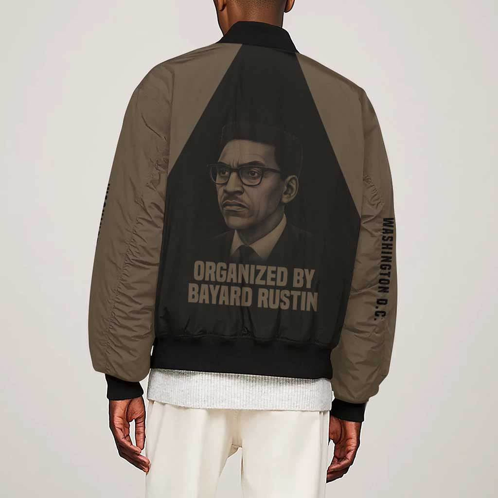 Bayard Rustin Sleeve Zip Bomber Jacket with March on Washington Design Civil Rights Organizer Tribute - African Pride