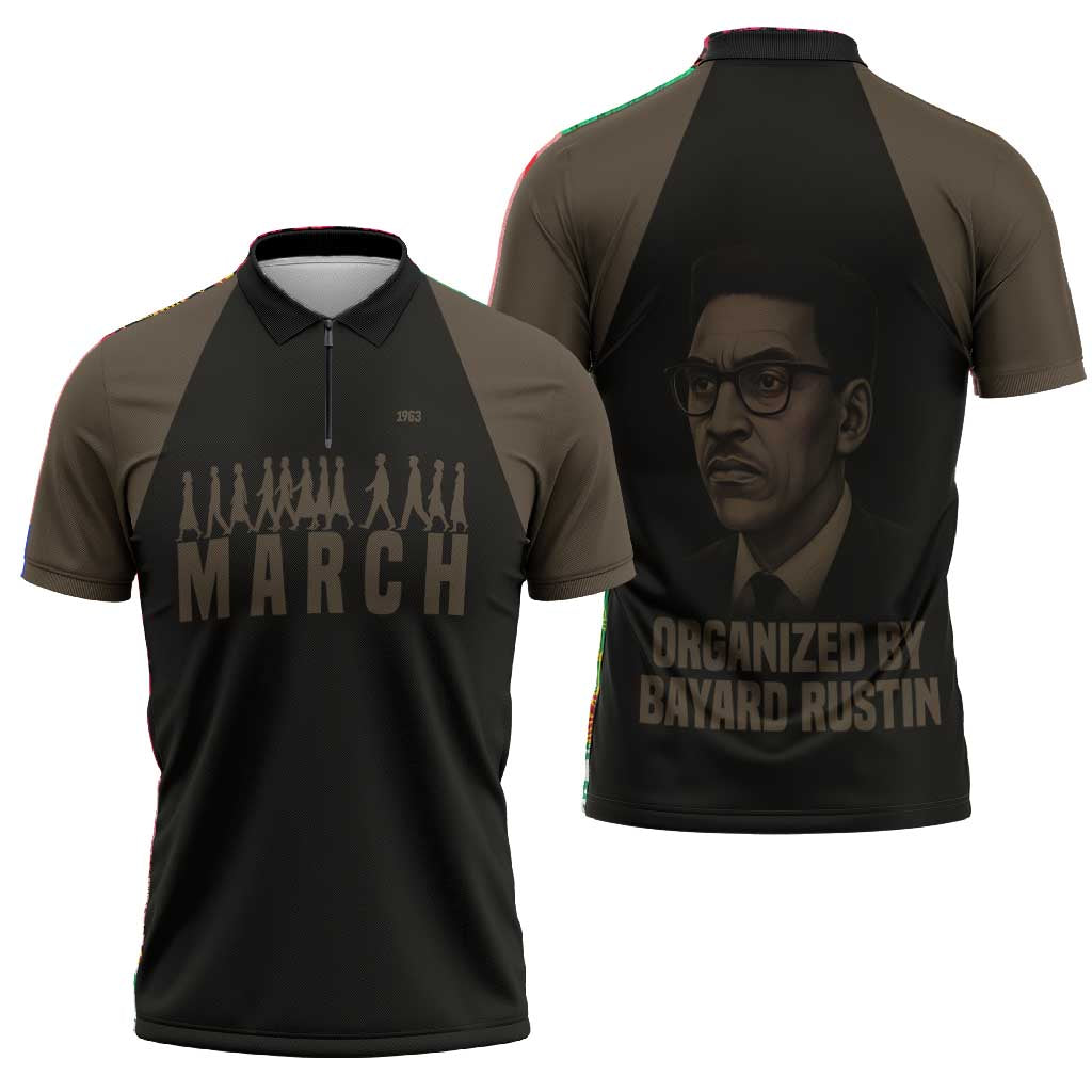 Bayard Rustin Zipper Polo Shirt with March on Washington Design Civil Rights Organizer Tribute - African Pride