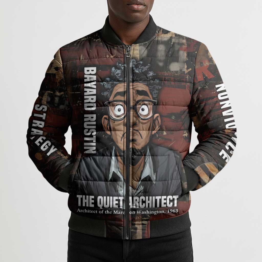 Bayard Rustin Bomber Puffer Jacket with Quiet Architect Design Strategy and Courage Civil Rights Tribute - African Pride