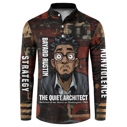 Bayard Rustin Button Sweatshirt with Quiet Architect Design Strategy and Courage Civil Rights Tribute