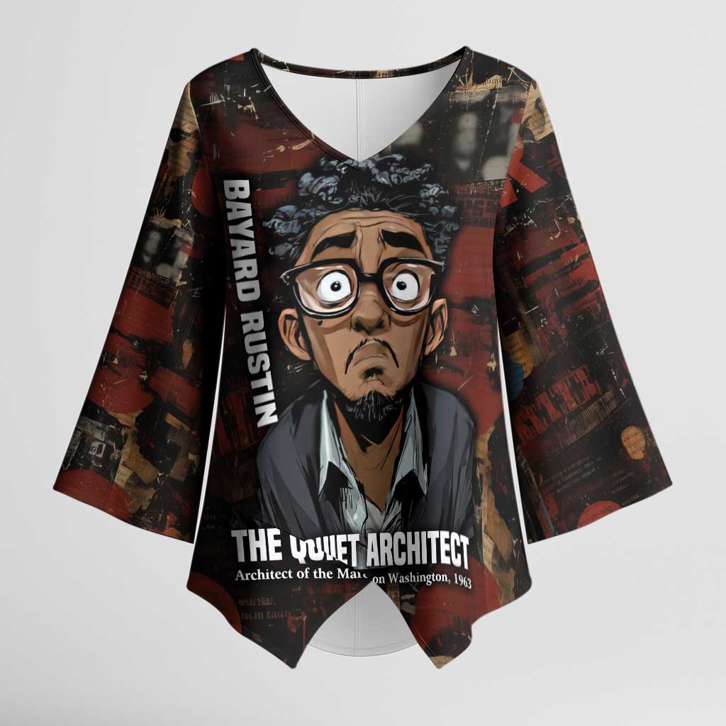 Bayard Rustin Kimono Sleeve Blouse with Quiet Architect Design Strategy and Courage Civil Rights Tribute - African Pride