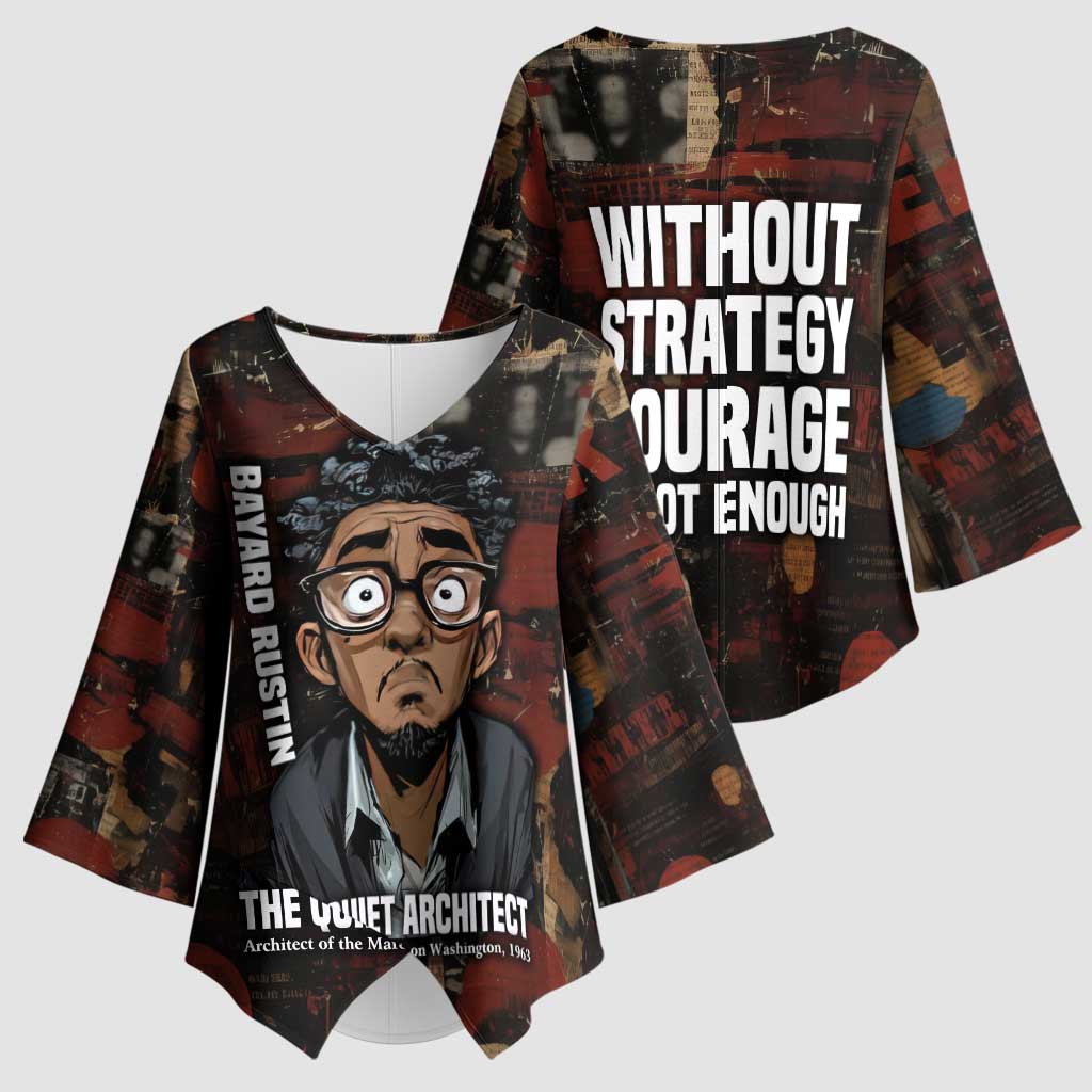 Bayard Rustin Kimono Sleeve Blouse with Quiet Architect Design Strategy and Courage Civil Rights Tribute - African Pride