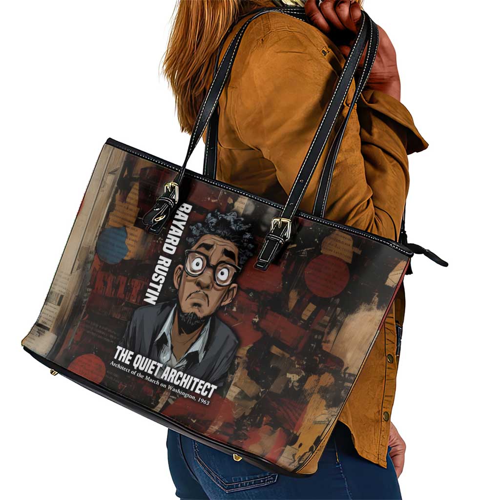 Bayard Rustin Leather Tote Bag with Quiet Architect Design Strategy and Courage Civil Rights Tribute - African Pride