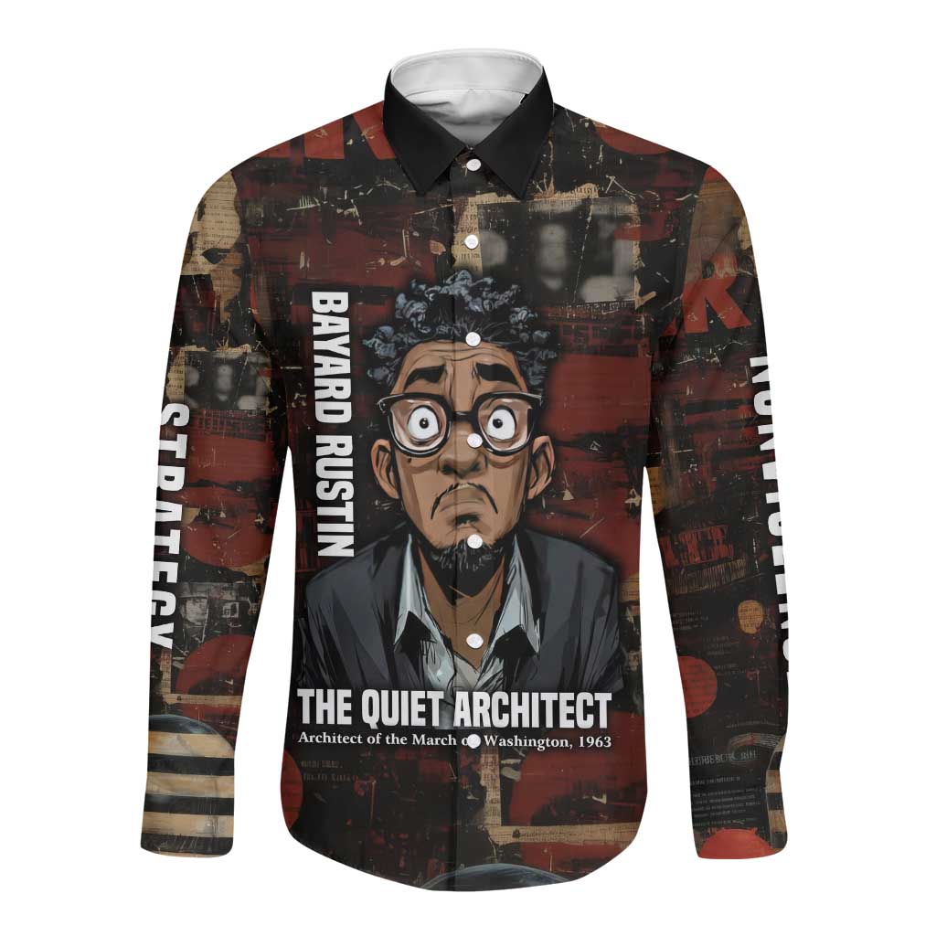 Bayard Rustin Long Sleeve Button Shirt with Quiet Architect Design Strategy and Courage Civil Rights Tribute - African Pride