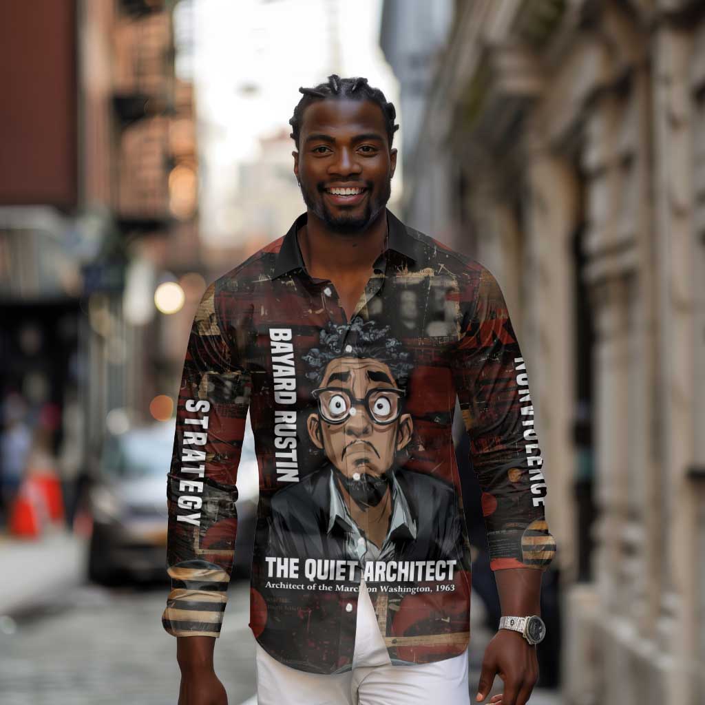 Bayard Rustin Long Sleeve Button Shirt with Quiet Architect Design Strategy and Courage Civil Rights Tribute - African Pride