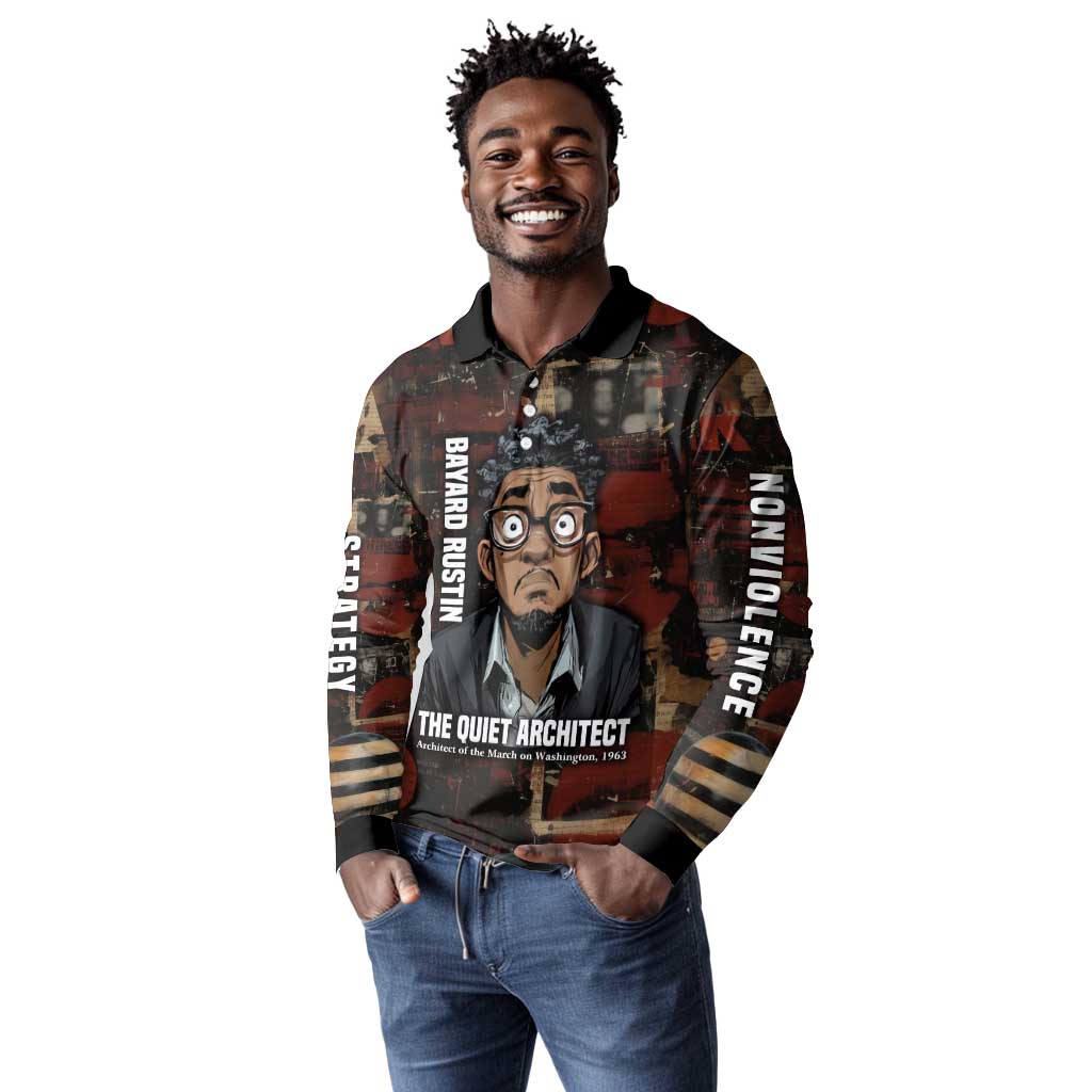 Bayard Rustin Long Sleeve Polo Shirt with Quiet Architect Design Strategy and Courage Civil Rights Tribute - African Pride