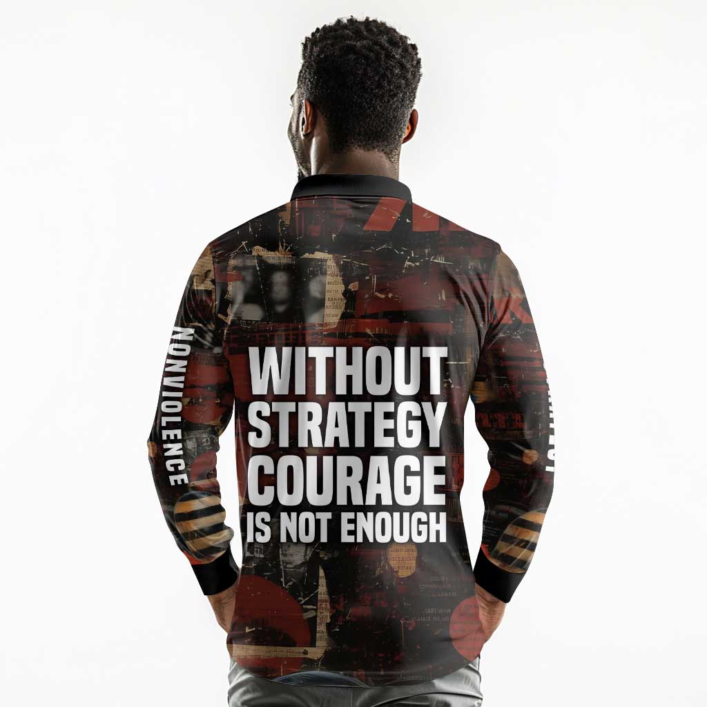 Bayard Rustin Long Sleeve Polo Shirt with Quiet Architect Design Strategy and Courage Civil Rights Tribute - African Pride