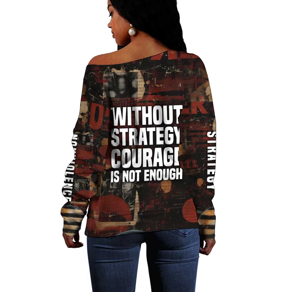 Bayard Rustin Off Shoulder Sweater with Quiet Architect Design Strategy and Courage Civil Rights Tribute - African Pride