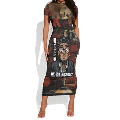 Bayard Rustin Short Sleeve Bodycon Dress with Quiet Architect Design Strategy and Courage Civil Rights Tribute - African Pride