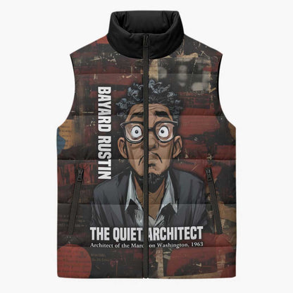 Bayard Rustin Sleeveless Puffer Jacket with Quiet Architect Design Strategy and Courage Civil Rights Tribute - African Pride