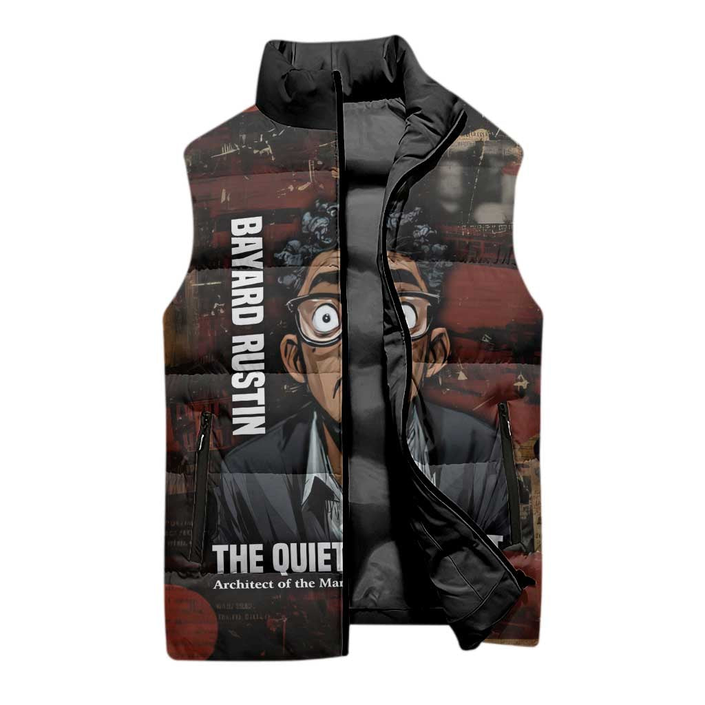 Bayard Rustin Sleeveless Puffer Jacket with Quiet Architect Design Strategy and Courage Civil Rights Tribute - African Pride