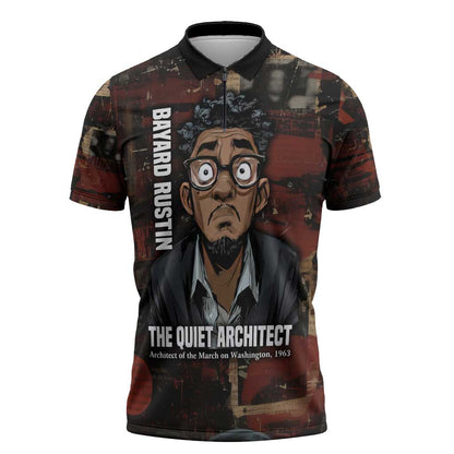 Bayard Rustin Zipper Polo Shirt with Quiet Architect Design Strategy and Courage Civil Rights Tribute - African Pride