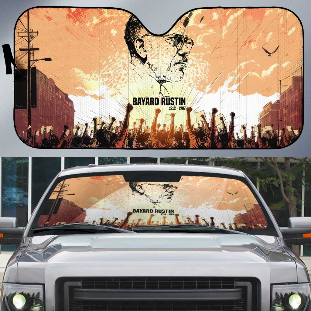 Bayard Rustin Auto Sun Shade with Radical Nonviolence Design Protest Crowd and Courage Civil Rights Tribute - African Pride