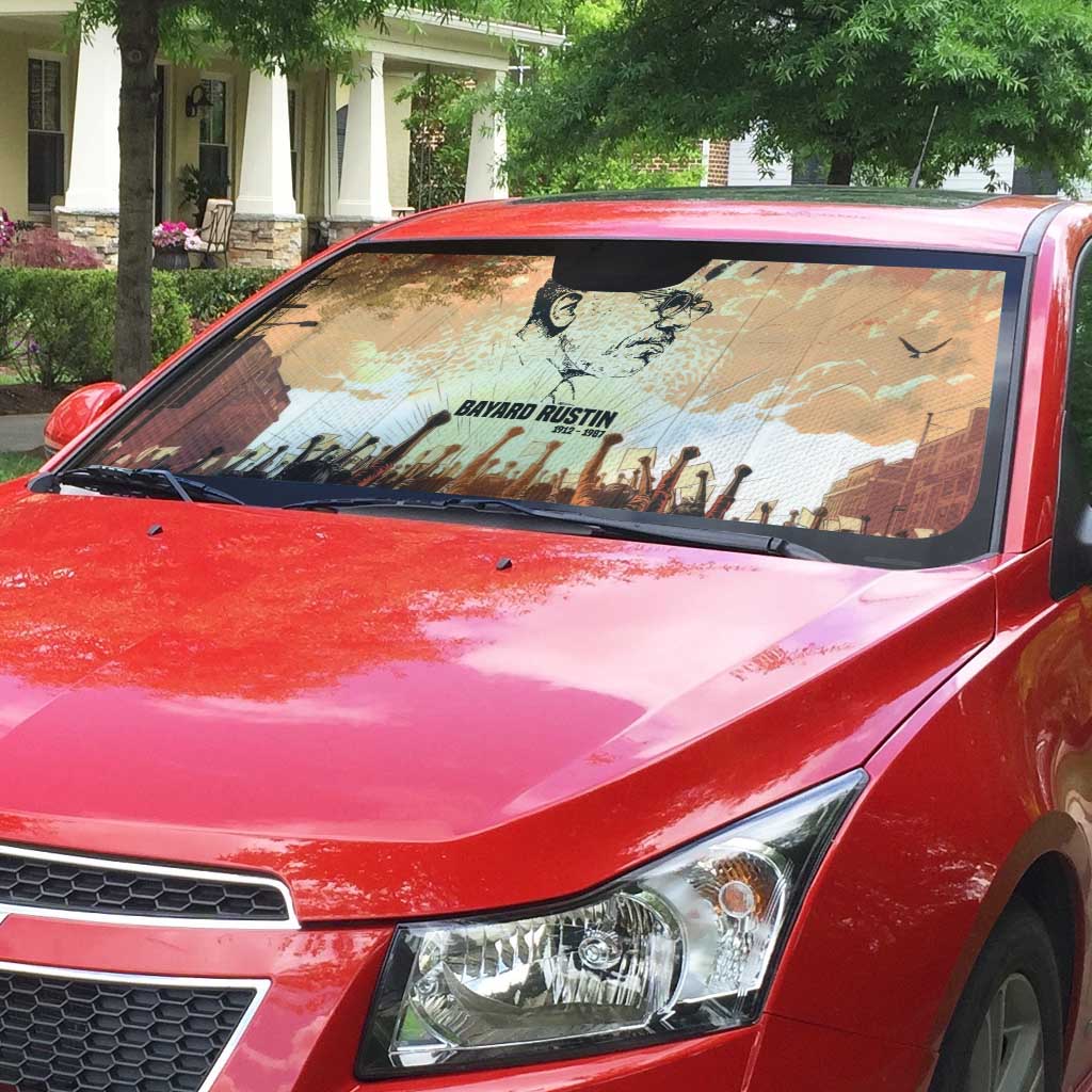 Bayard Rustin Auto Sun Shade with Radical Nonviolence Design Protest Crowd and Courage Civil Rights Tribute - African Pride
