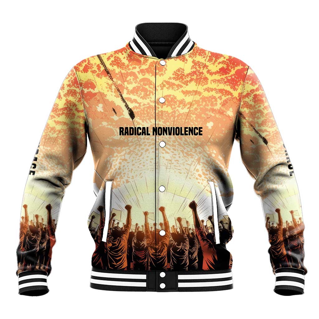 Bayard Rustin Baseball Jacket with Radical Nonviolence Design Protest Crowd and Courage Civil Rights Tribute - African Pride