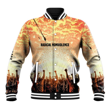 Bayard Rustin Baseball Jacket with Radical Nonviolence Design Protest Crowd and Courage Civil Rights Tribute - African Pride