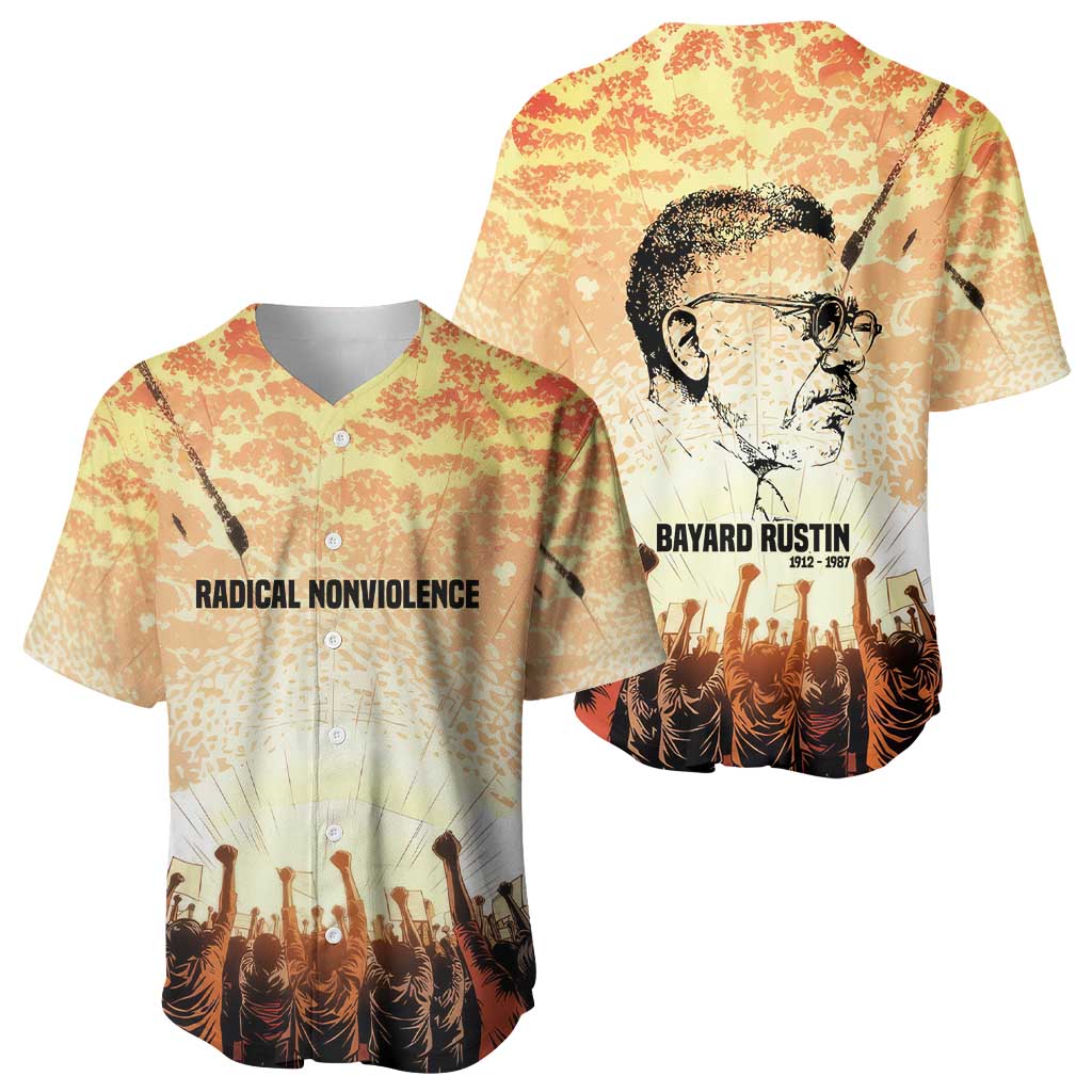 Bayard Rustin Baseball Jersey with Radical Nonviolence Design Protest Crowd and Courage Civil Rights Tribute - African Pride