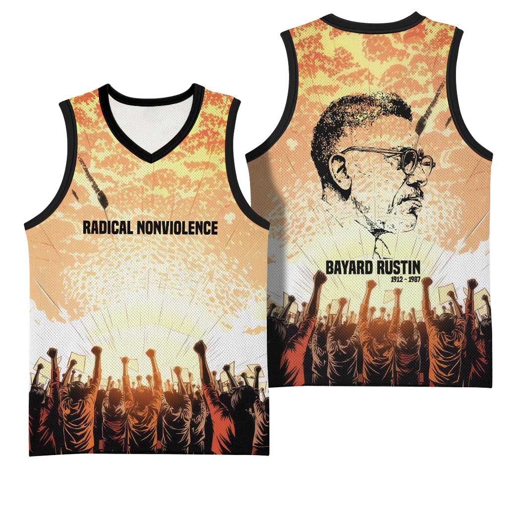 Bayard Rustin Basketball Jersey with Radical Nonviolence Design Protest Crowd and Courage Civil Rights Tribute - African Pride