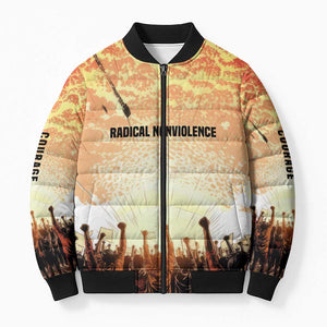 Bayard Rustin Bomber Puffer Jacket with Radical Nonviolence Design Protest Crowd and Courage Civil Rights Tribute - African Pride