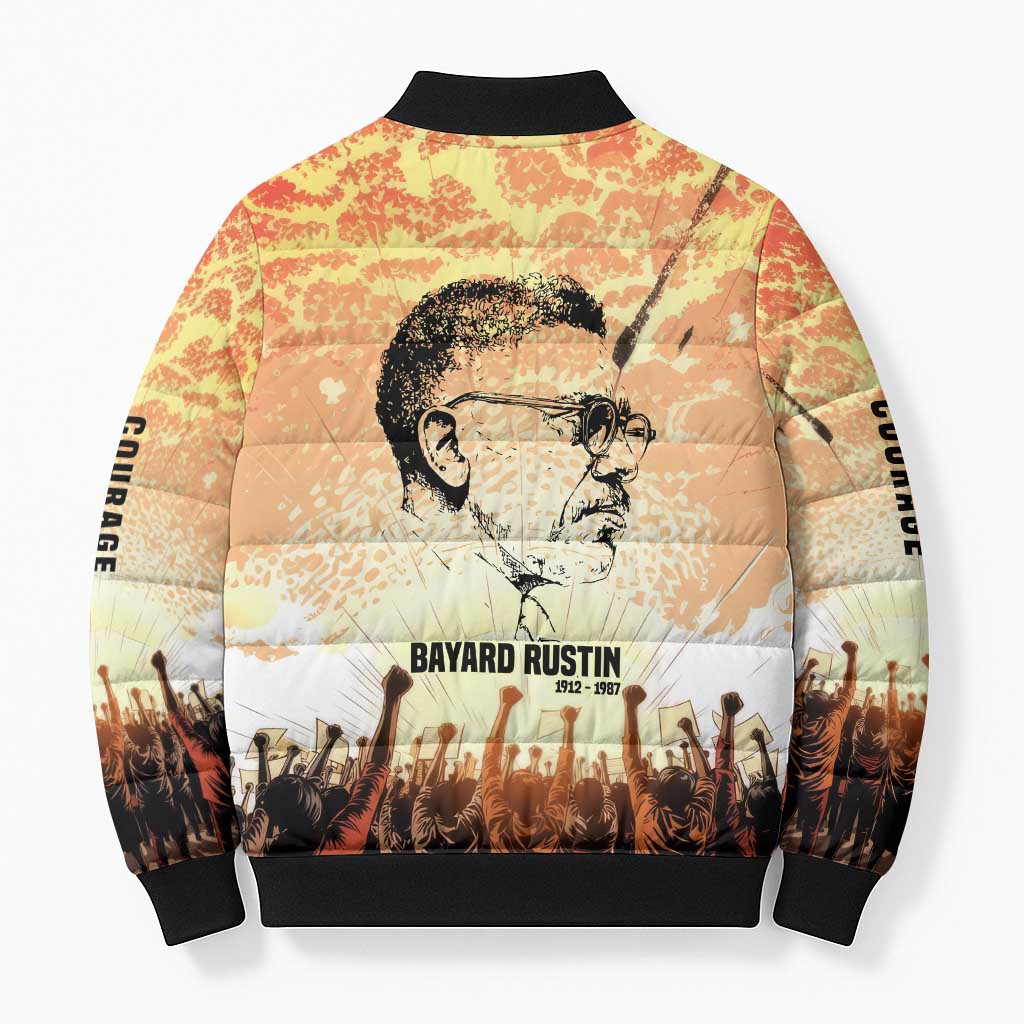 Bayard Rustin Bomber Puffer Jacket with Radical Nonviolence Design Protest Crowd and Courage Civil Rights Tribute - African Pride