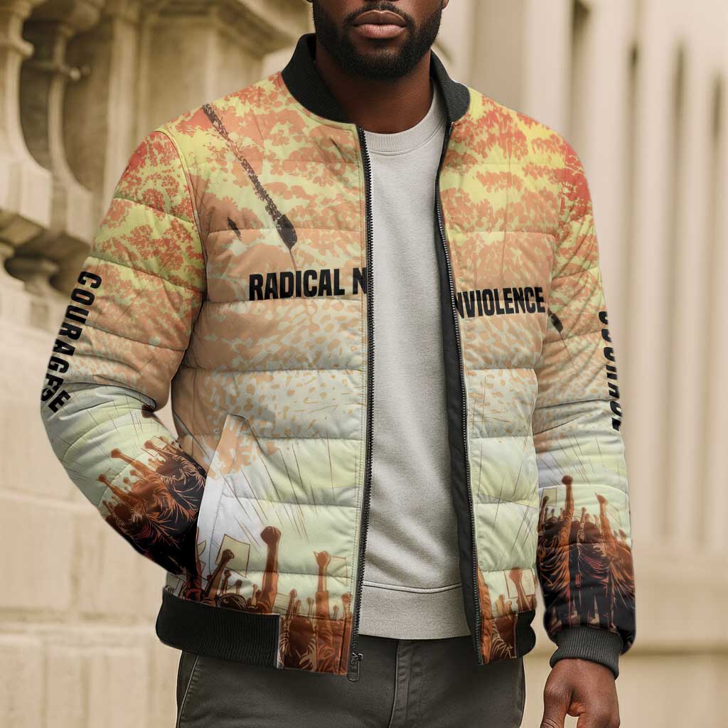 Bayard Rustin Bomber Puffer Jacket with Radical Nonviolence Design Protest Crowd and Courage Civil Rights Tribute - African Pride