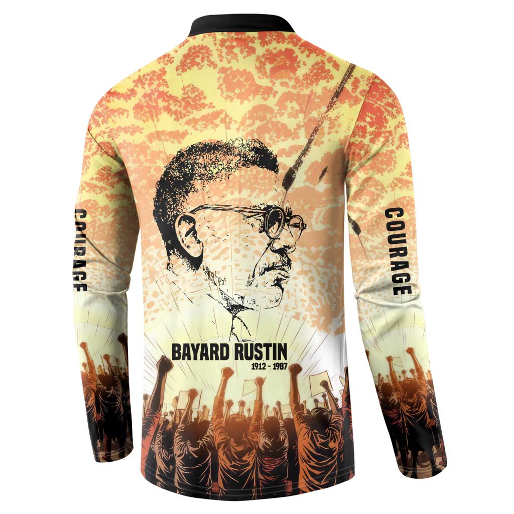 Bayard Rustin Button Sweatshirt with Radical Nonviolence Design Protest Crowd and Courage Civil Rights Tribute