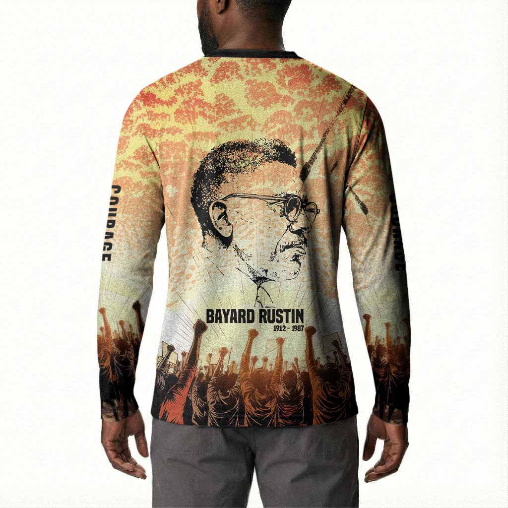 Bayard Rustin Button Sweatshirt with Radical Nonviolence Design Protest Crowd and Courage Civil Rights Tribute