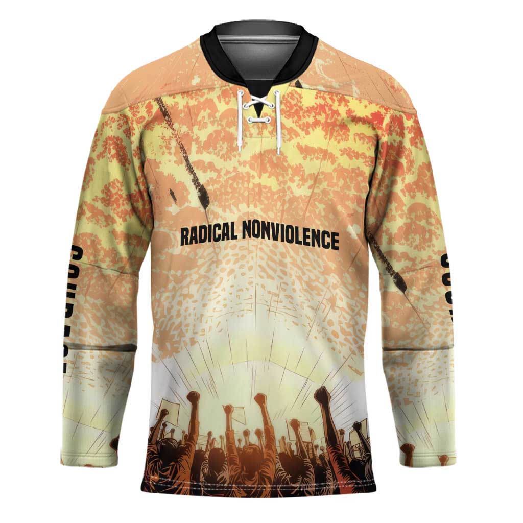 Bayard Rustin Hockey Jersey with Radical Nonviolence Design Protest Crowd and Courage Civil Rights Tribute - African Pride