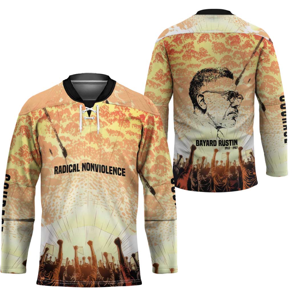 Bayard Rustin Hockey Jersey with Radical Nonviolence Design Protest Crowd and Courage Civil Rights Tribute - African Pride
