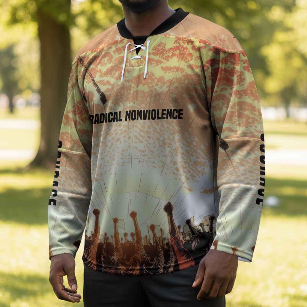 Bayard Rustin Hockey Jersey with Radical Nonviolence Design Protest Crowd and Courage Civil Rights Tribute - African Pride