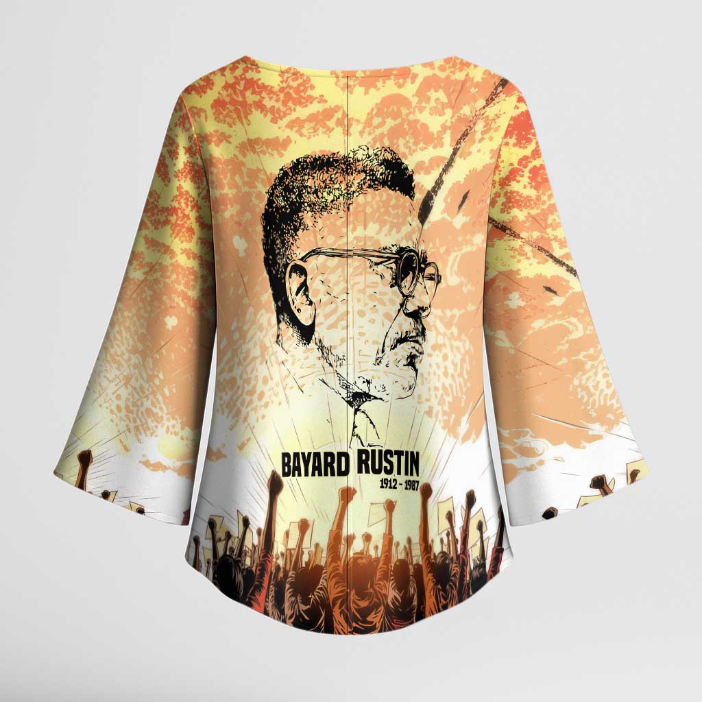 Bayard Rustin Kimono Sleeve Blouse with Radical Nonviolence Design Protest Crowd and Courage Civil Rights Tribute - African Pride