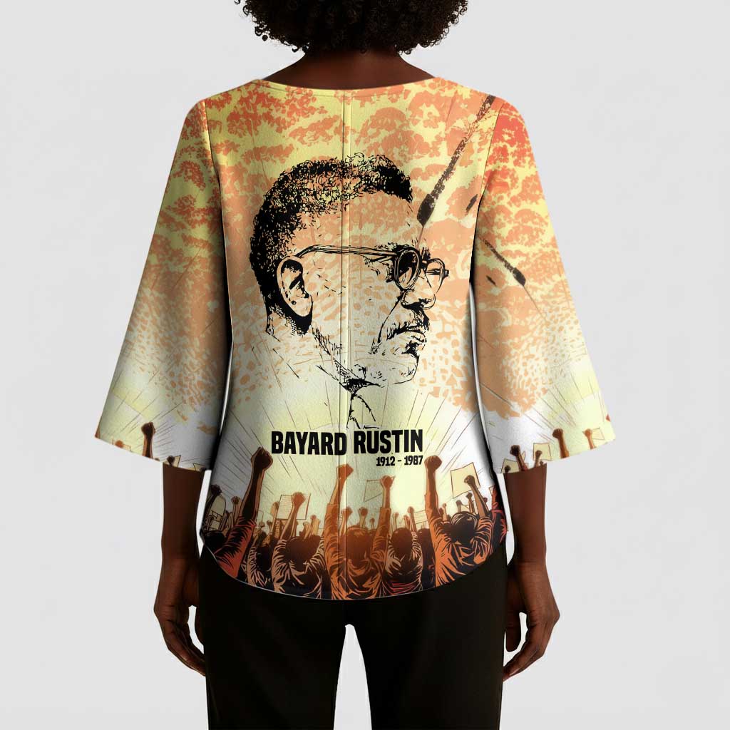 Bayard Rustin Kimono Sleeve Blouse with Radical Nonviolence Design Protest Crowd and Courage Civil Rights Tribute - African Pride