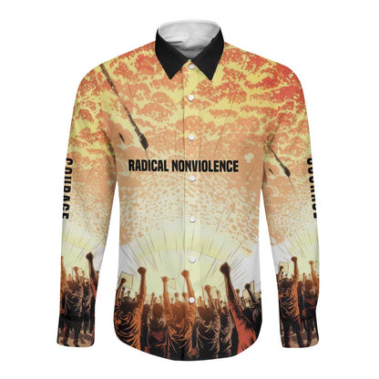 Bayard Rustin Long Sleeve Button Shirt with Radical Nonviolence Design Protest Crowd and Courage Civil Rights Tribute - African Pride