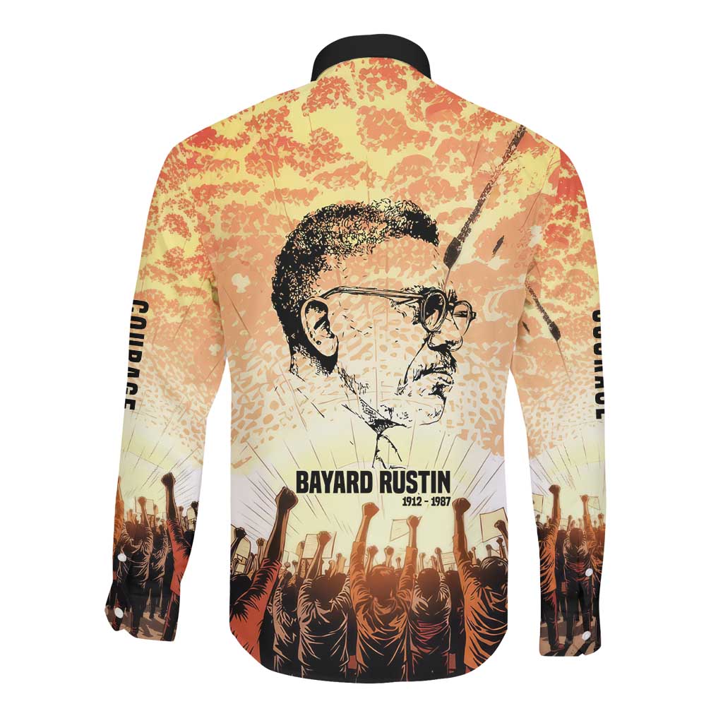 Bayard Rustin Long Sleeve Button Shirt with Radical Nonviolence Design Protest Crowd and Courage Civil Rights Tribute - African Pride