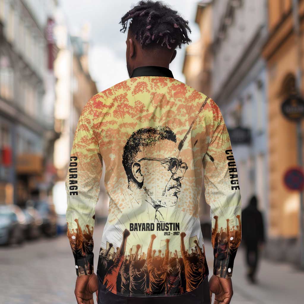 Bayard Rustin Long Sleeve Button Shirt with Radical Nonviolence Design Protest Crowd and Courage Civil Rights Tribute - African Pride