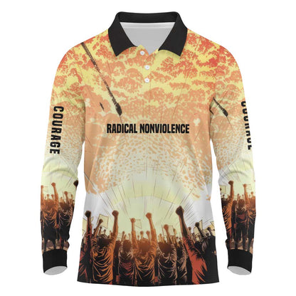 Bayard Rustin Long Sleeve Polo Shirt with Radical Nonviolence Design Protest Crowd and Courage Civil Rights Tribute - African Pride