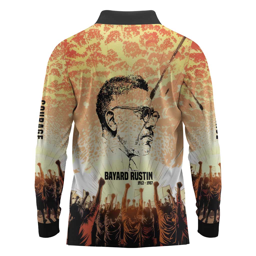 Bayard Rustin Long Sleeve Polo Shirt with Radical Nonviolence Design Protest Crowd and Courage Civil Rights Tribute - African Pride