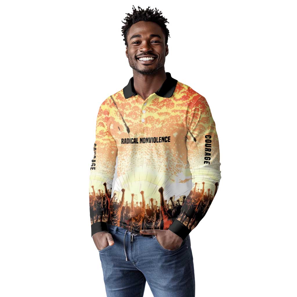 Bayard Rustin Long Sleeve Polo Shirt with Radical Nonviolence Design Protest Crowd and Courage Civil Rights Tribute - African Pride