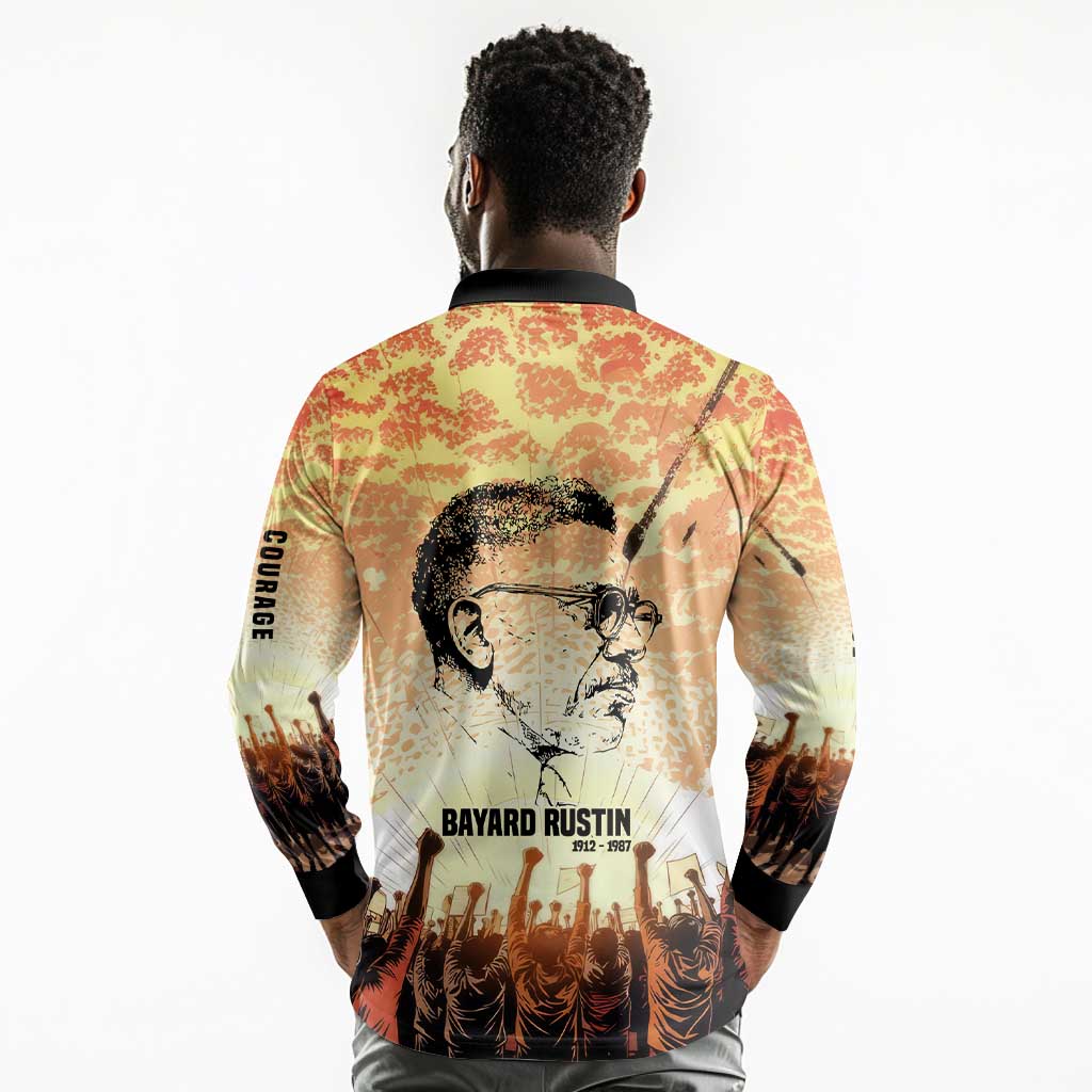 Bayard Rustin Long Sleeve Polo Shirt with Radical Nonviolence Design Protest Crowd and Courage Civil Rights Tribute - African Pride