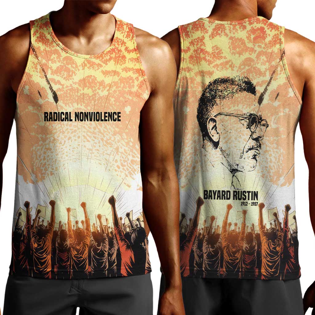 Bayard Rustin Men Tank Top with Radical Nonviolence Design Protest Crowd and Courage Civil Rights Tribute - African Pride
