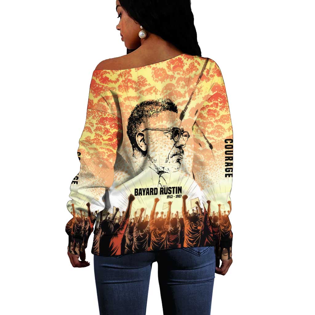 Bayard Rustin Off Shoulder Sweater with Radical Nonviolence Design Protest Crowd and Courage Civil Rights Tribute - African Pride