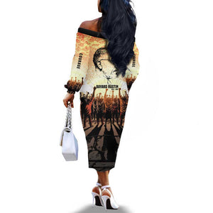 Bayard Rustin Off The Shoulder Long Sleeve Dress with Radical Nonviolence Design Protest Crowd and Courage Civil Rights Tribute - African Pride