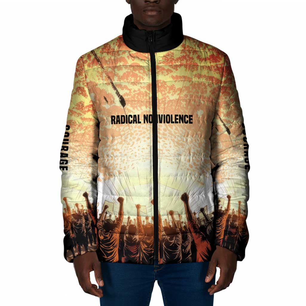 Bayard Rustin Padded Jacket with Radical Nonviolence Design Protest Crowd and Courage Civil Rights Tribute - African Pride