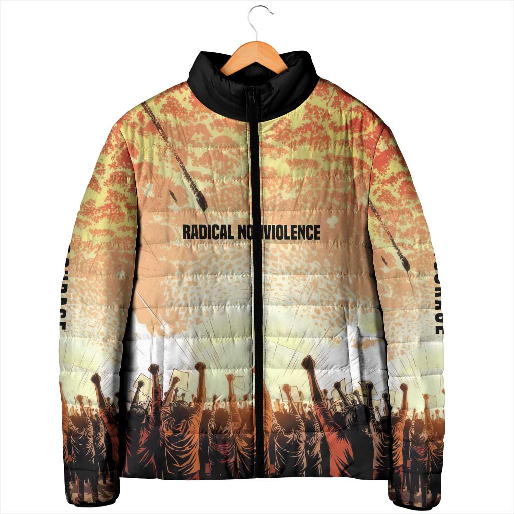 Bayard Rustin Padded Jacket with Radical Nonviolence Design Protest Crowd and Courage Civil Rights Tribute - African Pride