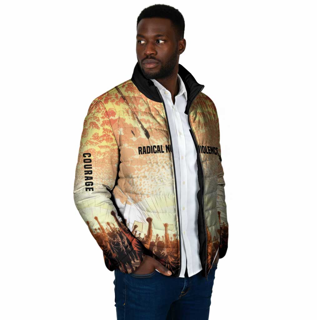 Bayard Rustin Padded Jacket with Radical Nonviolence Design Protest Crowd and Courage Civil Rights Tribute - African Pride