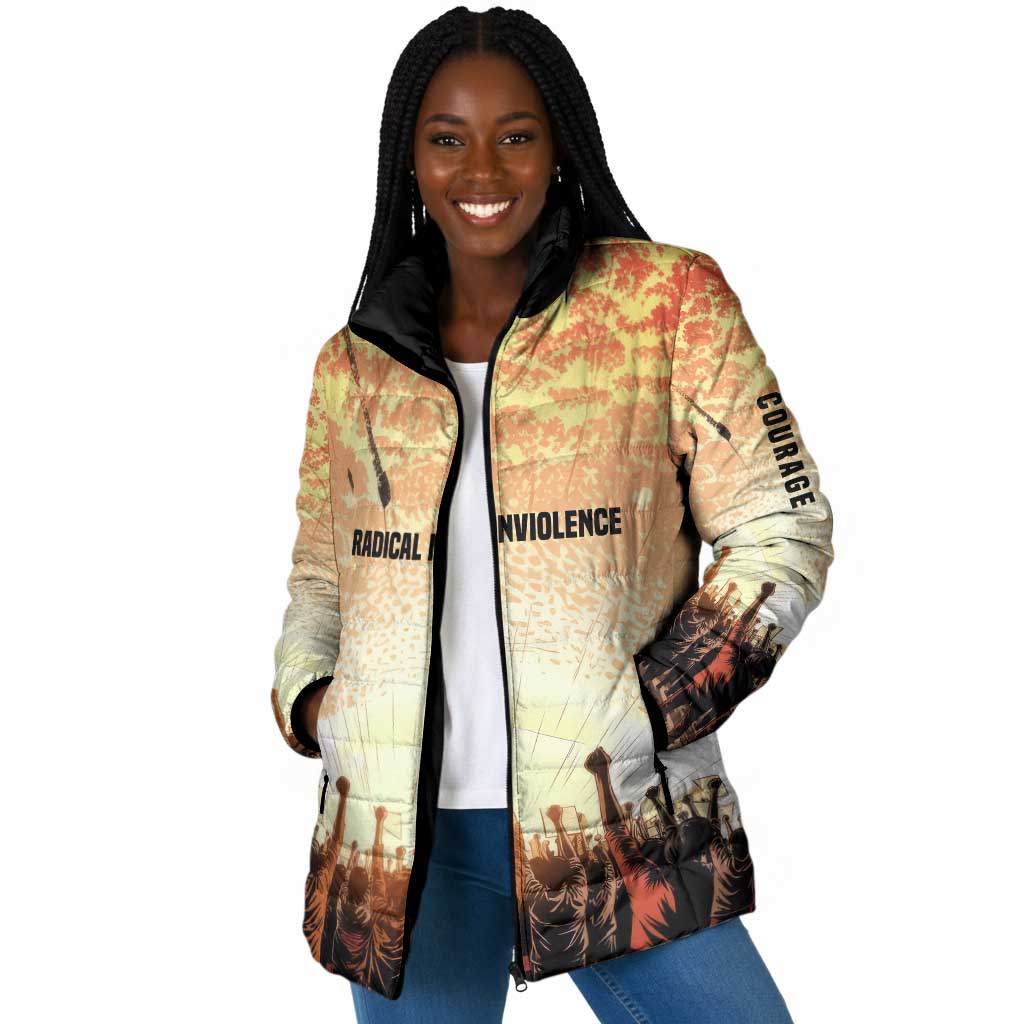 Bayard Rustin Padded Jacket with Radical Nonviolence Design Protest Crowd and Courage Civil Rights Tribute - African Pride